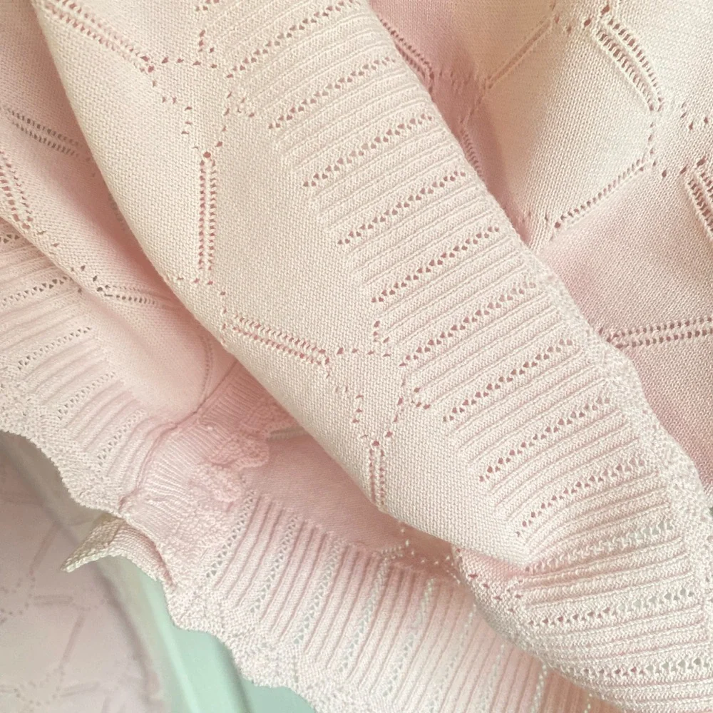 NWT LoveShackFancy Petra Knit Heart Argyle Cardigan Velour Pink - Picture 11 of 13